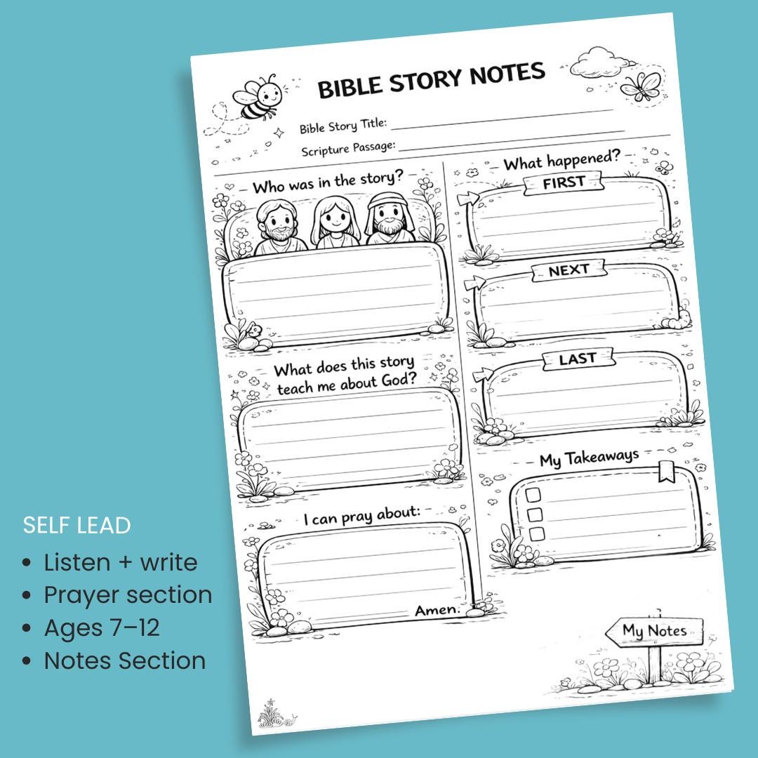 Bible Story Printables | Kids Sermon Notes Printable Kids Church Notes Faith Activity Christian Resource Quiet Church Busy Activities — Bible Story Printables Kids Sermon Notes 1
