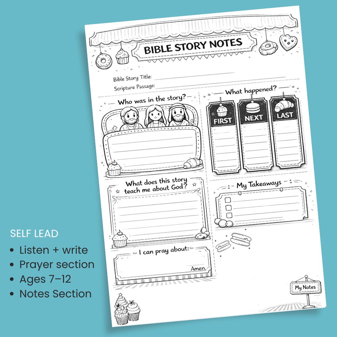 Bible Story Printables | Kids Sermon Notes Worksheet | Church Activity Sheet | Printable PDF Digital Download — Bible Story Printables Kids Sermon Notes 2 1