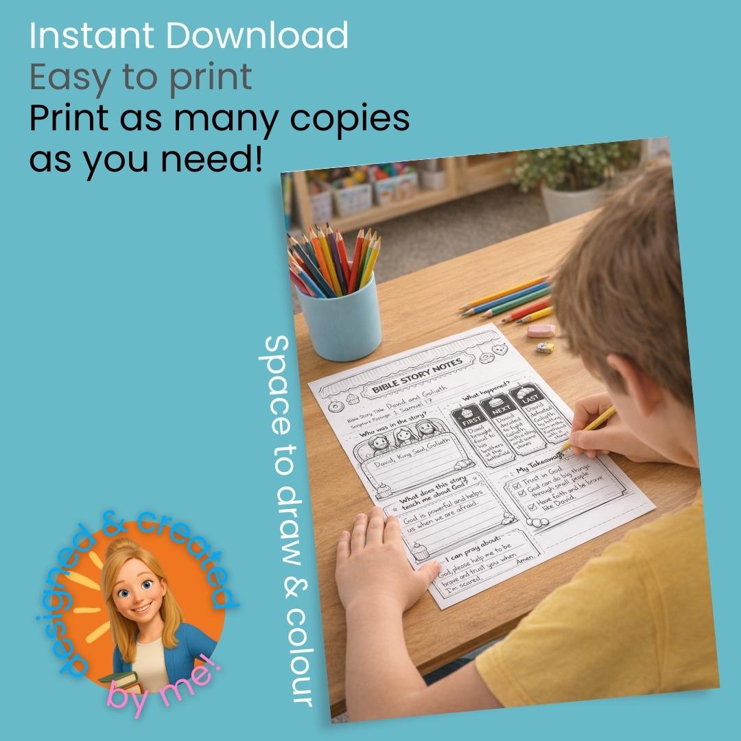 Bible Story Printables | Kids Sermon Notes Worksheet | Church Activity Sheet | Printable PDF Digital Download — Bible Story Printables Kids Sermon Notes 2 2