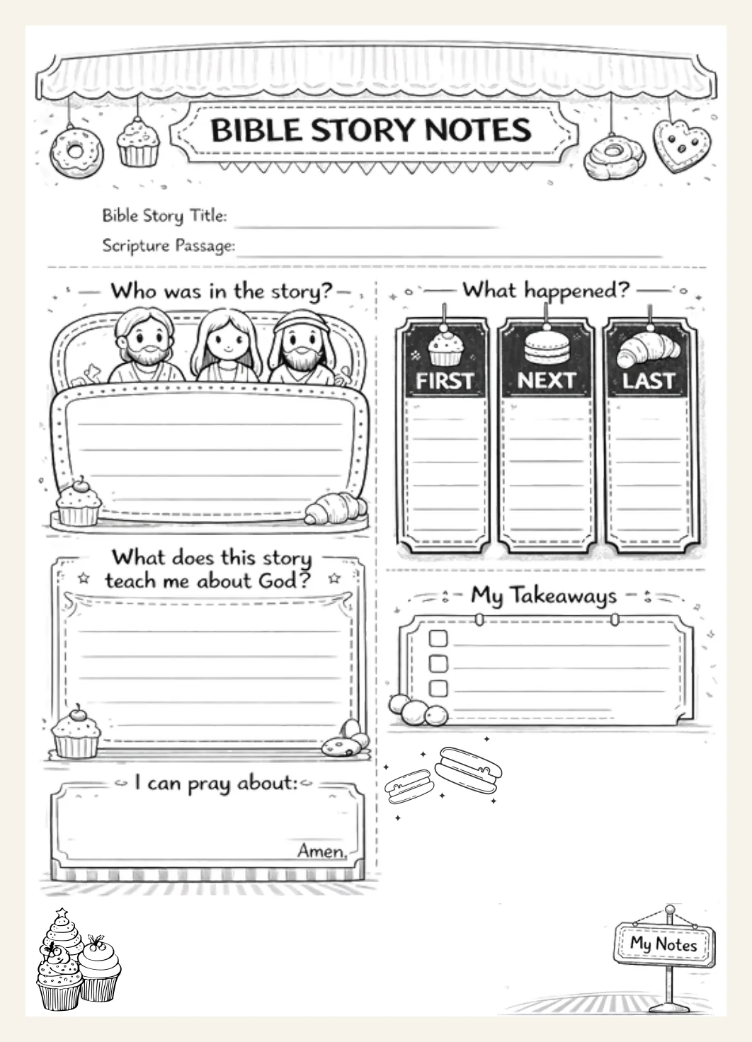 Bible Story Printables | Kids Sermon Notes Worksheet | Church Activity Sheet | Printable PDF Digital Download — Bible Story Printables Kids Sermon Notes 2 Actual Buyer Preview 3