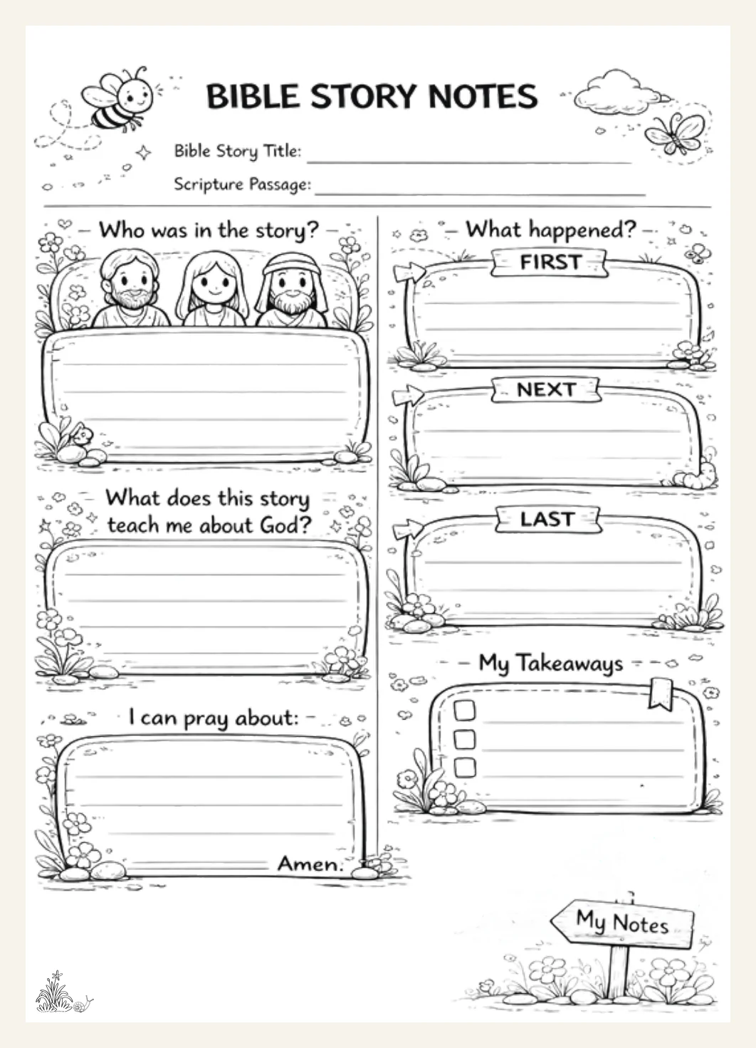 Bible Story Printables | Kids Sermon Notes Printable Kids Church Notes Faith Activity Christian Resource Quiet Church Busy Activities — Preview page 2