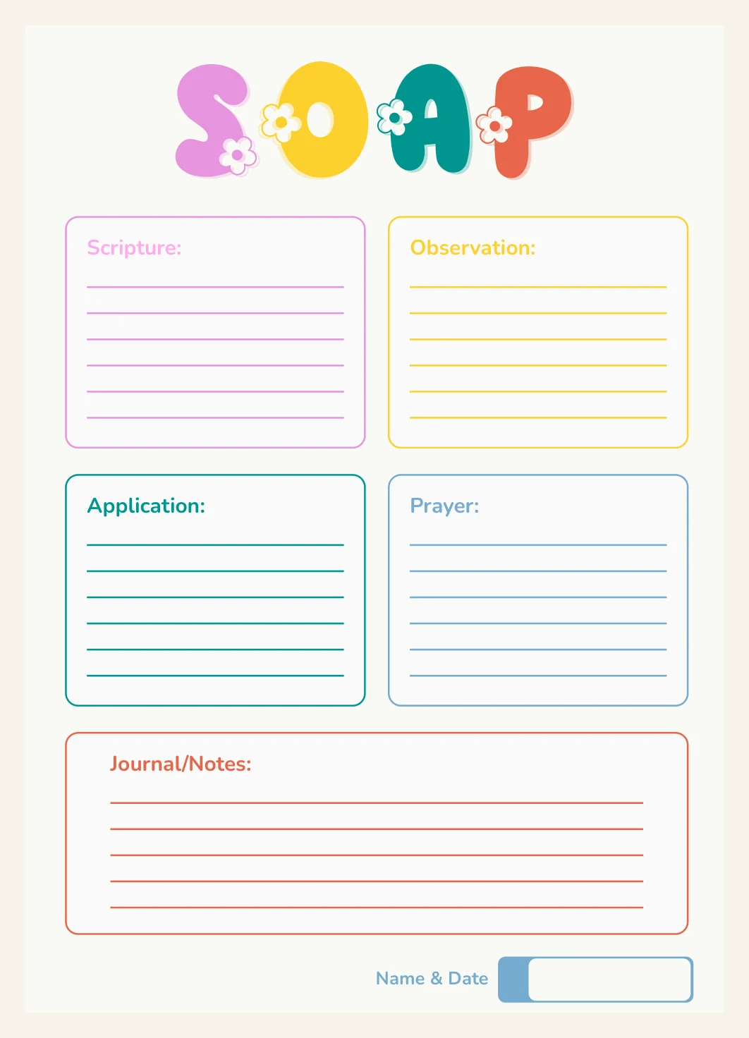 Bible Study Template S.O.A.P Method (Flower Theme) Printable PDF Download — Bible Study Template Soap Method Flower Actual Buyer Preview 3