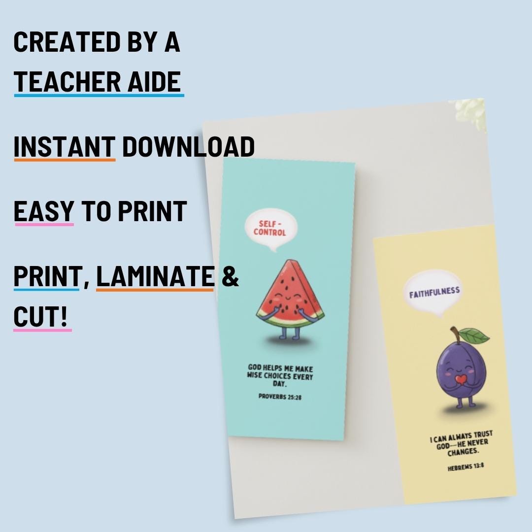 Christian Bookmarks Printable – Fruits of the Spirit for Kids | Instant PDF Download — Christian Bookmarks Printable Fruits Of 1