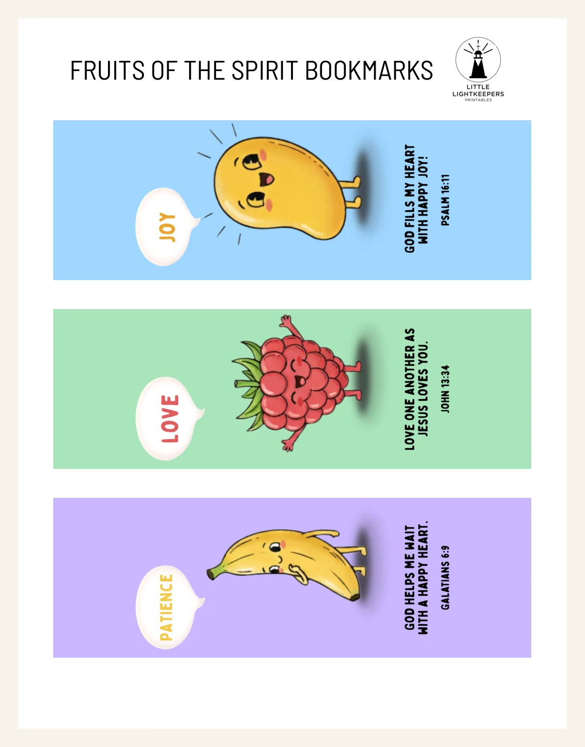 Christian Bookmarks Printable – Fruits of the Spirit for Kids | Instant PDF Download — Preview page 1