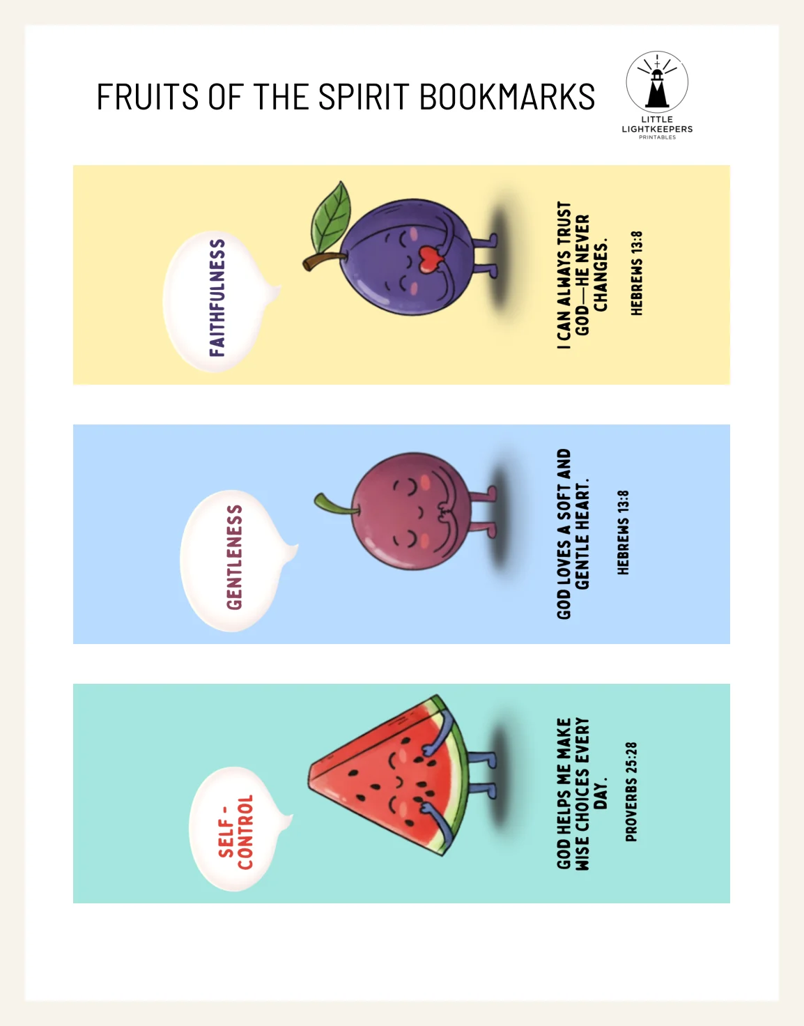 Christian Bookmarks Printable – Fruits of the Spirit for Kids | Instant PDF Download — Christian Bookmarks Printable Fruits Of Actual Buyer Preview 3