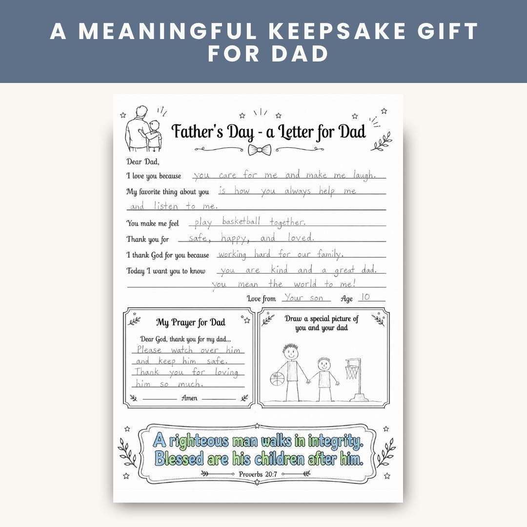 Christian Father's Day Letter, Bible Verse Coloring Page, Kids Prayer Worksheet (PDF) — Christian Fathers Day Letter Bible Verse 1
