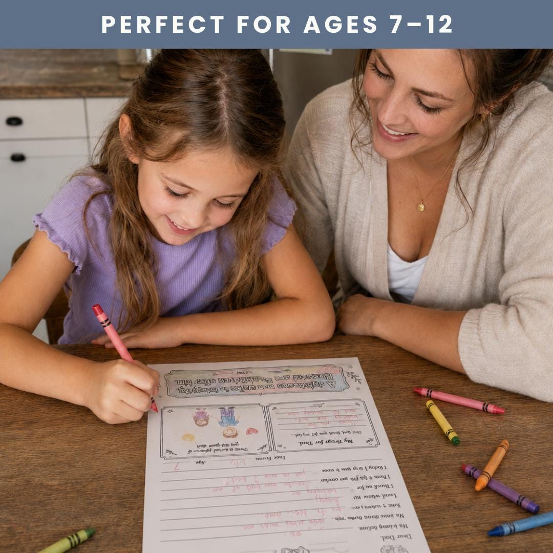 Christian Father's Day Letter, Bible Verse Coloring Page, Kids Prayer Worksheet (PDF) — Christian Fathers Day Letter Bible Verse 2