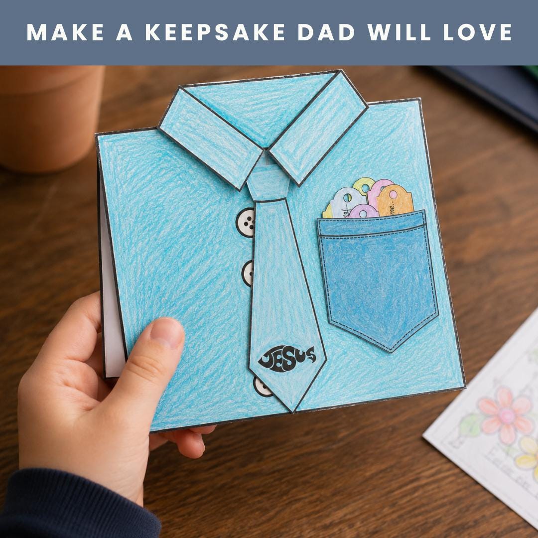 Christian Father's Day Shirt Card Craft, Prayer Pocket Notes, Sunday School Bible Craft (PDF) — Christian Fathers Day Shirt Card Craft 1