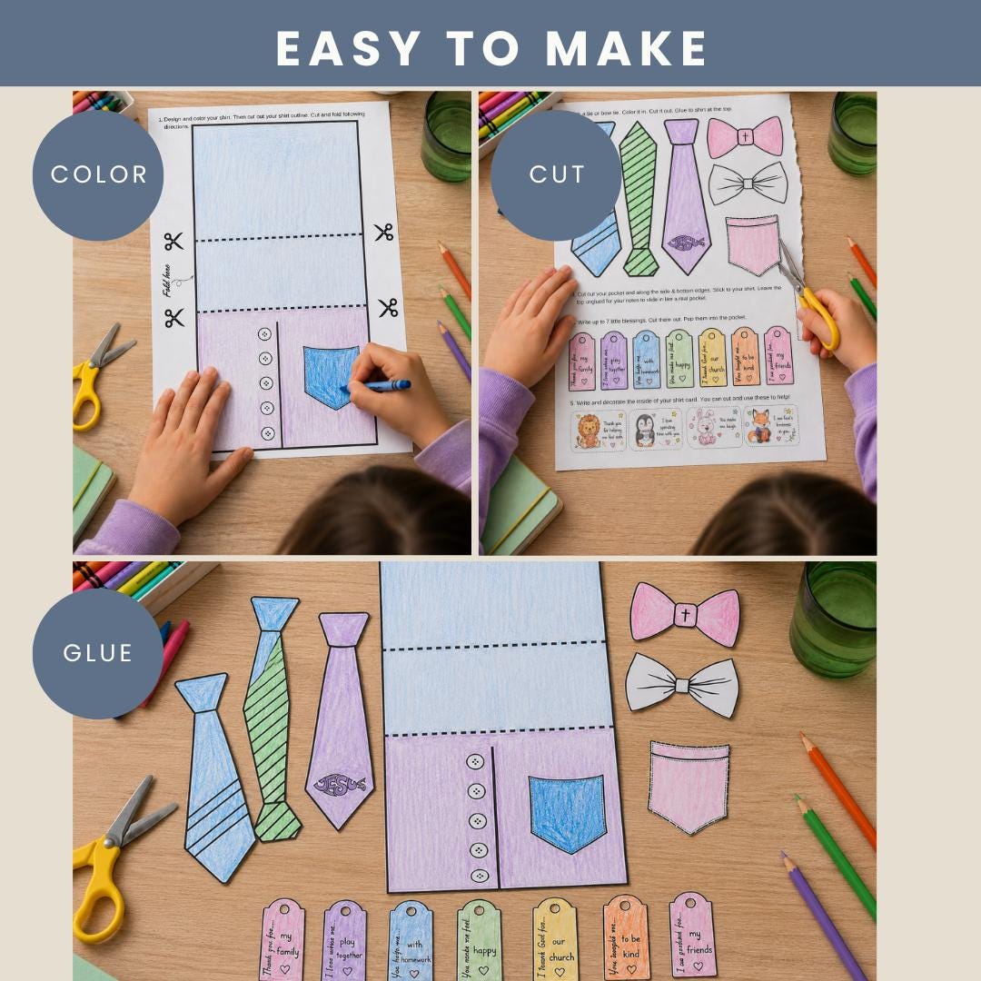 Christian Father's Day Shirt Card Craft, Prayer Pocket Notes, Sunday School Bible Craft (PDF) — Christian Fathers Day Shirt Card Craft 2