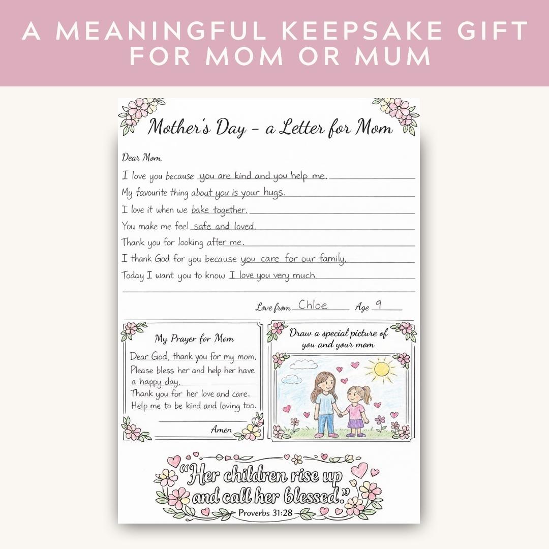 Christian Mother's Day Letter Printable for Kids | Proverbs 31:28 (Digital Download) — Christian Mothers Day Letter Printable 1