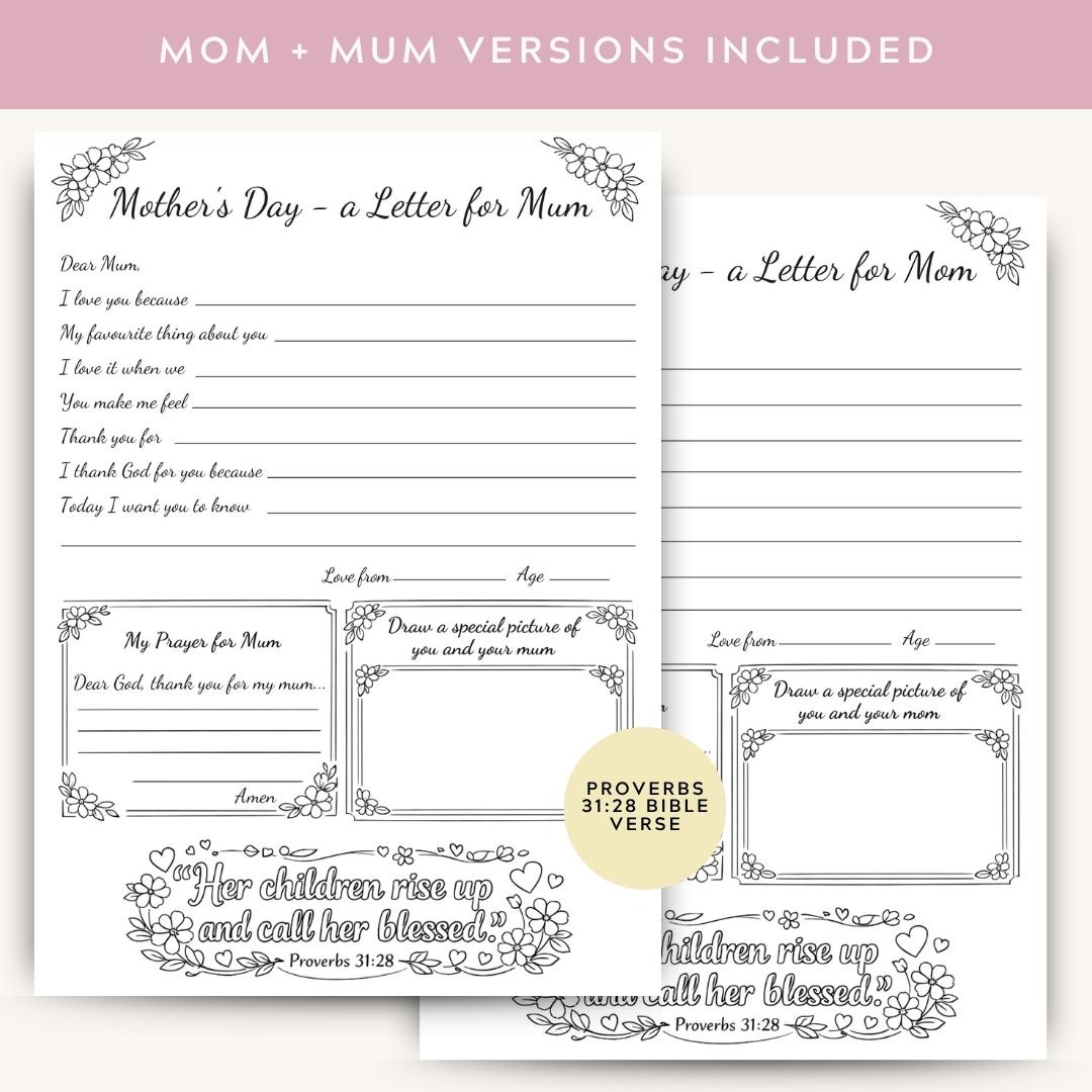 Christian Mother's Day Letter Printable for Kids | Proverbs 31:28 (Digital Download) — Christian Mothers Day Letter Printable 2
