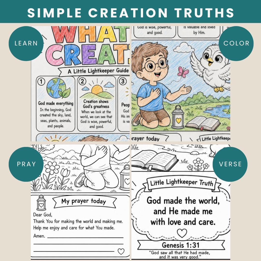Creation Bible Worksheet, Genesis 1 Activity, Kids Sunday School Coloring (PDF Download) — Days Of Creation Bible Worksheet For 2
