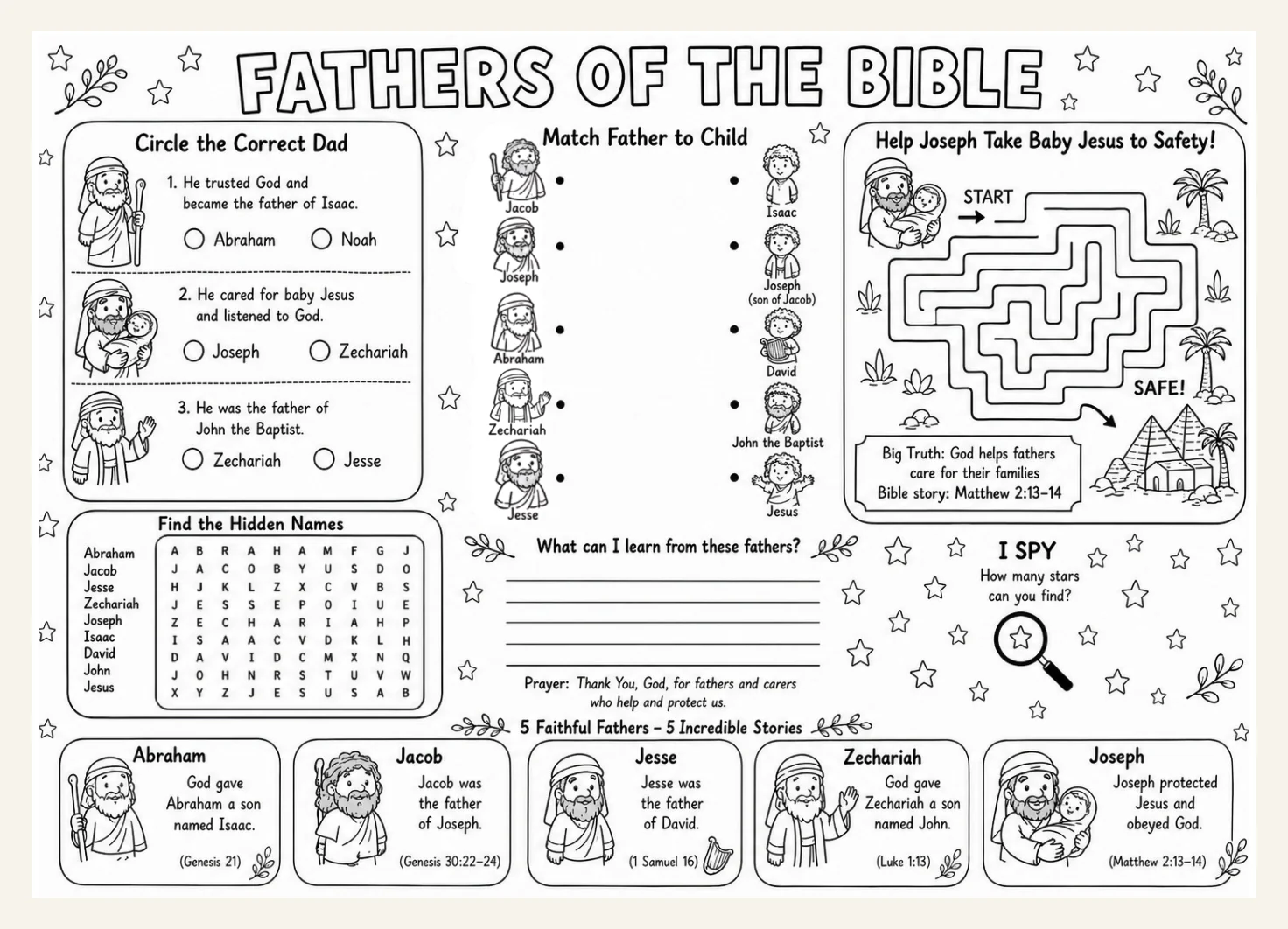 Fathers Day Bible Activity Placemat for Kids | Bible Study Printables | Sunday School Crafts — Preview page 2