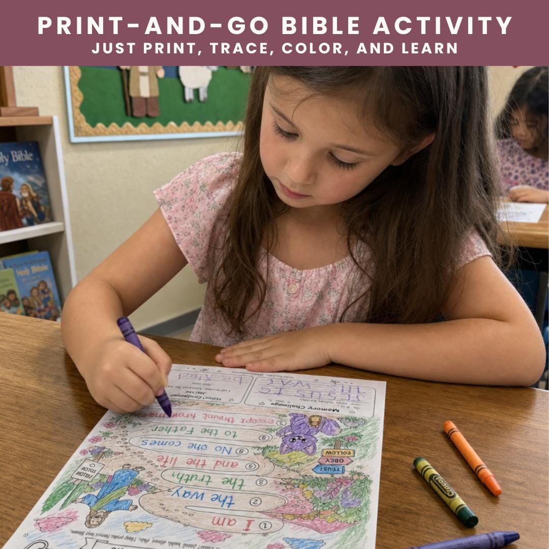 John 14:6 Trace and Color Bible Verse Worksheet | Scripture Memory Activity (Digital Download) — John 146 Trace And Color Bible Verse 2