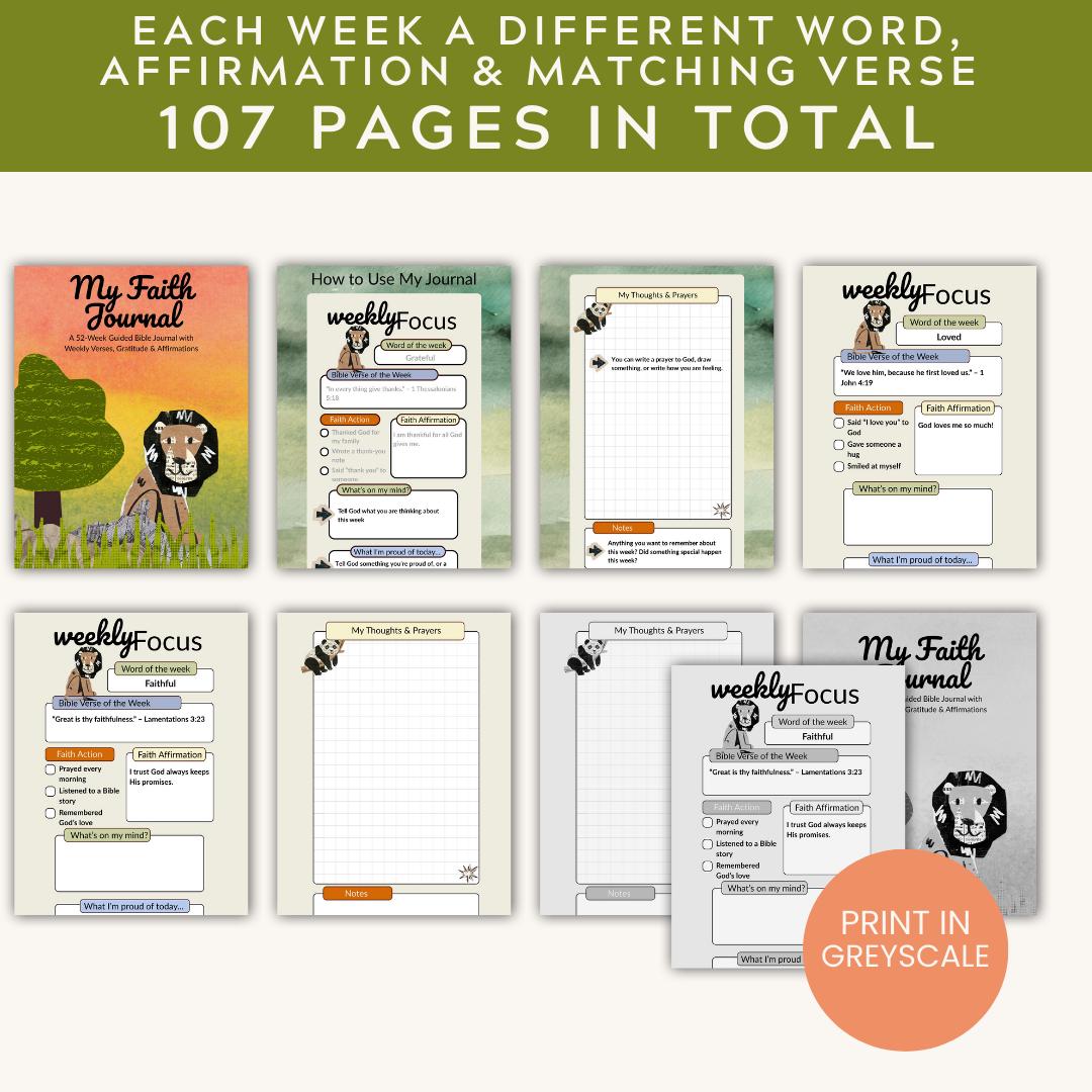 Kids Bible Journal Printable | 52-Week Gratitude & Affirmations with Matching Bible Verse (PDF Download) — Kids Bible Journal Printable 52 Week 1