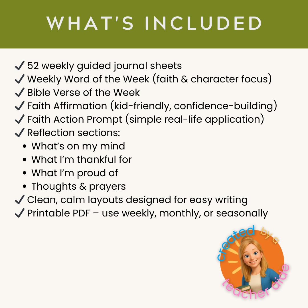 Kids Bible Journal Printable | 52-Week Gratitude & Affirmations with Matching Bible Verse (PDF Download) — Kids Bible Journal Printable 52 Week 2