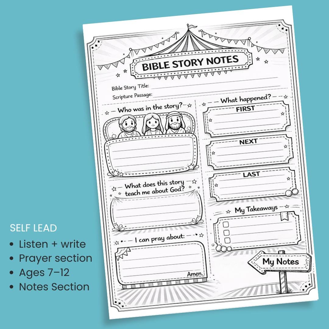 Kids Bible Story Notes Worksheet | Circus Themed Sermon Activity (Digital Download) — Kids Bible Story Notes Worksheet Circus 1