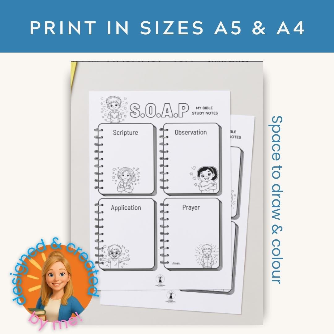 Kids S.O.A.P Bible Study Templates | Christian Homeschool Activity (4pk PDF) — Kids Bible Study Notes Template Soap 2 1
