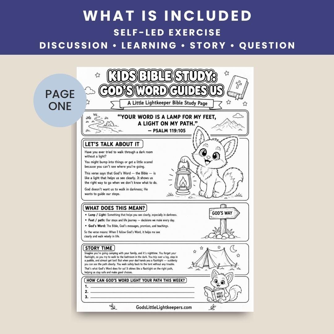 Kids Bible Study Worksheet | Psalm 119:105 SOAP Method (Digital Download) — Kids Bible Study Worksheet Guided Soap 1