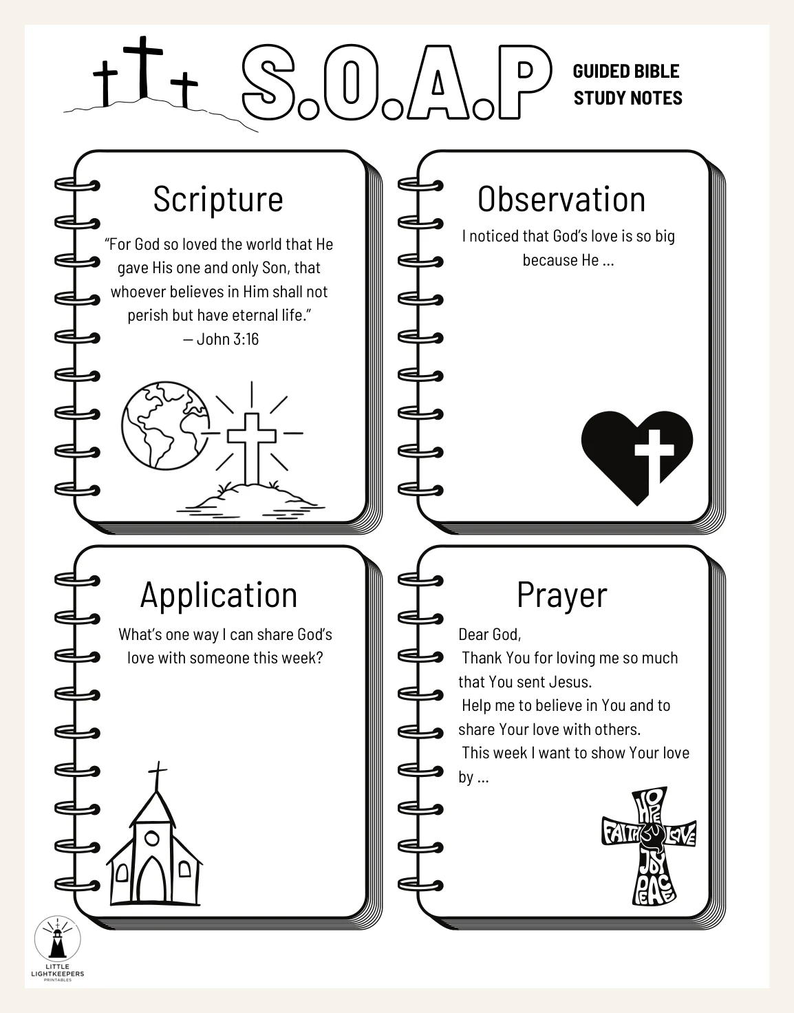 Kids Bible Study Worksheet + Guided SOAP Template with prompts | God Loves The World (Printable PDF) — Preview page 2