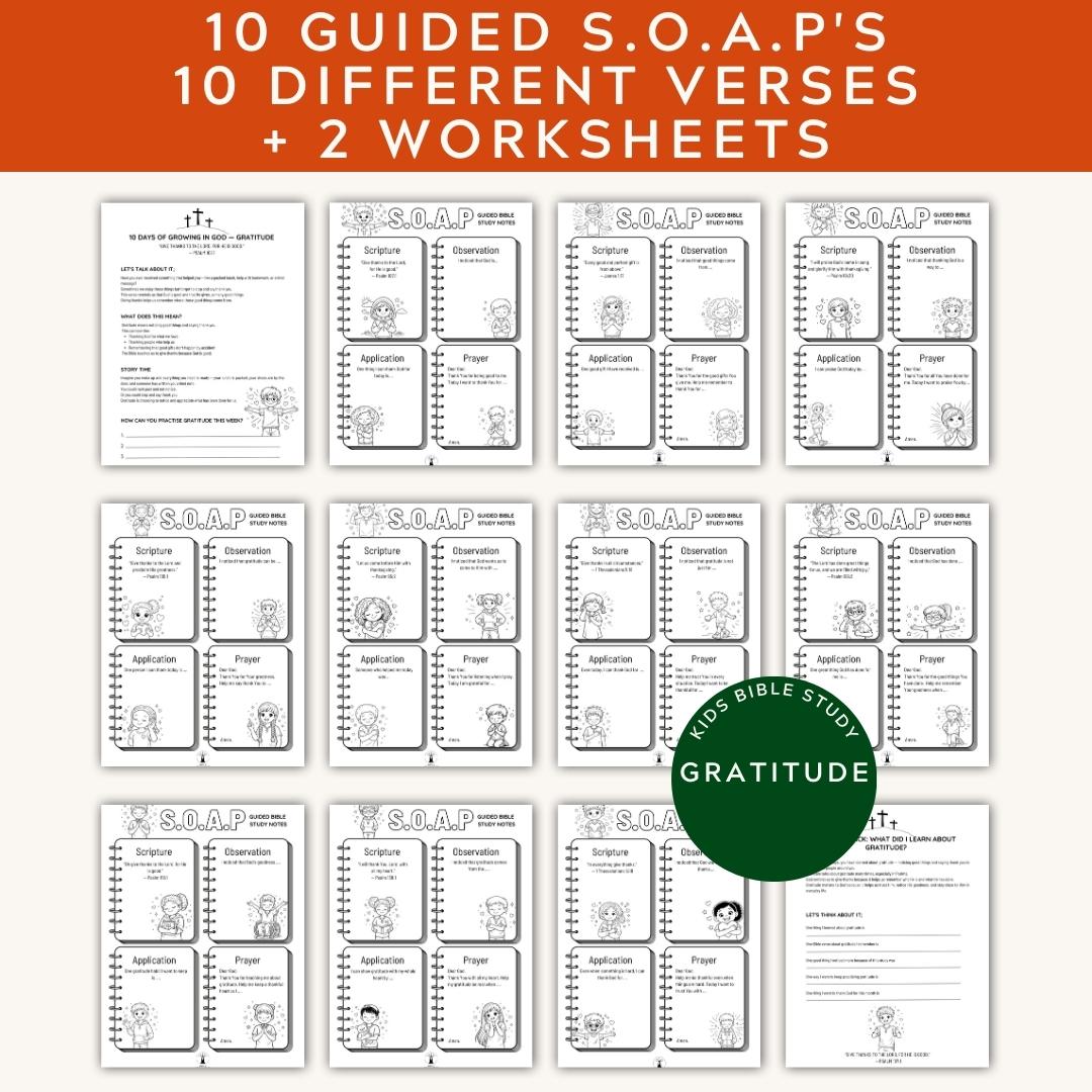Kids Gratitude Bible Study: 10-Day S.O.A.P. Printable (Digital Download) — Kids Bible Study Worksheet Guided Soap 3 1