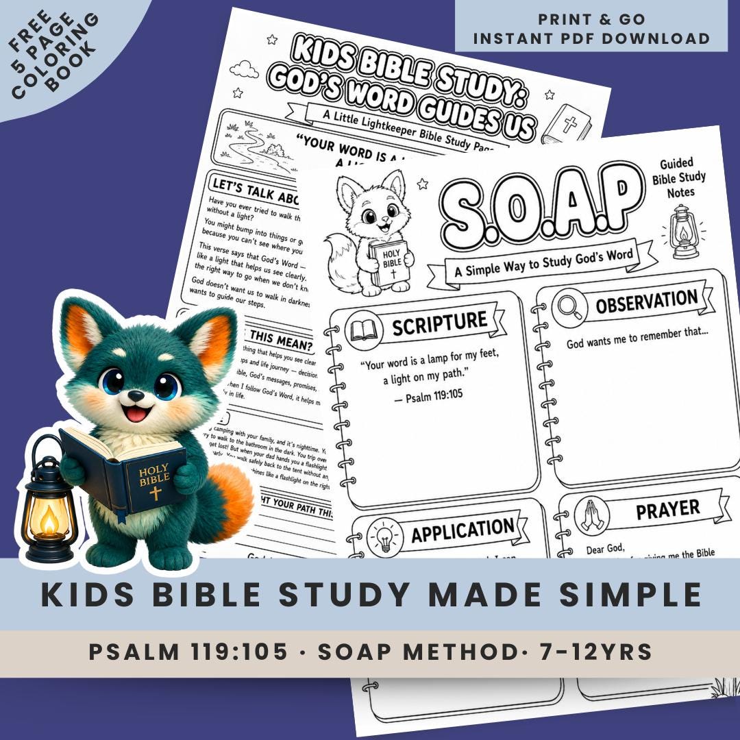 Kids Bible Study Worksheet | Psalm 119:105 SOAP Method (Digital Download) — Kids Bible Study Worksheet
