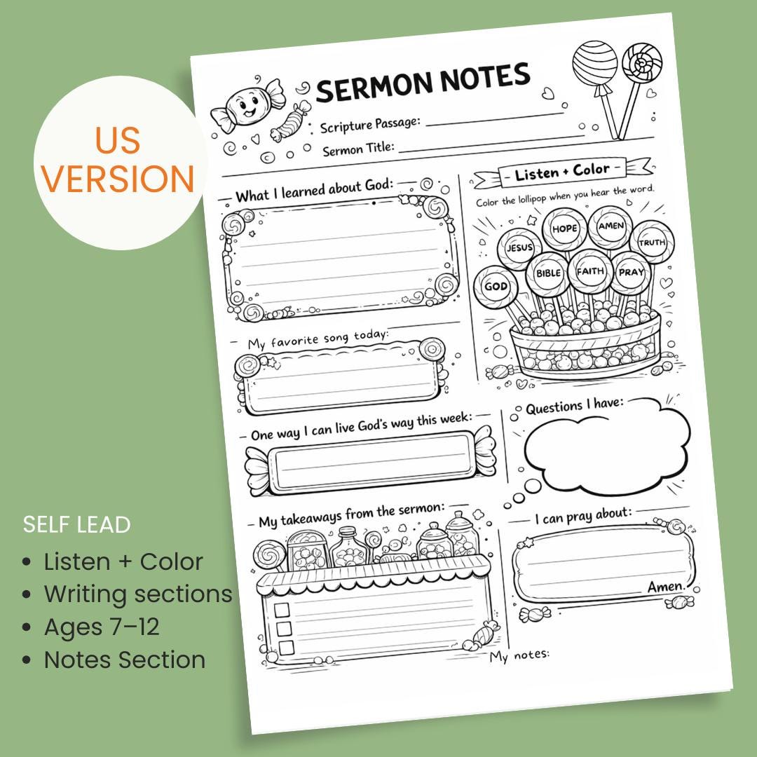 Kids Church Notes Worksheet | Bible Study Notes Template | Printable Sermon Activity for Children — Kids Church Notes Worksheet Bible Study 1