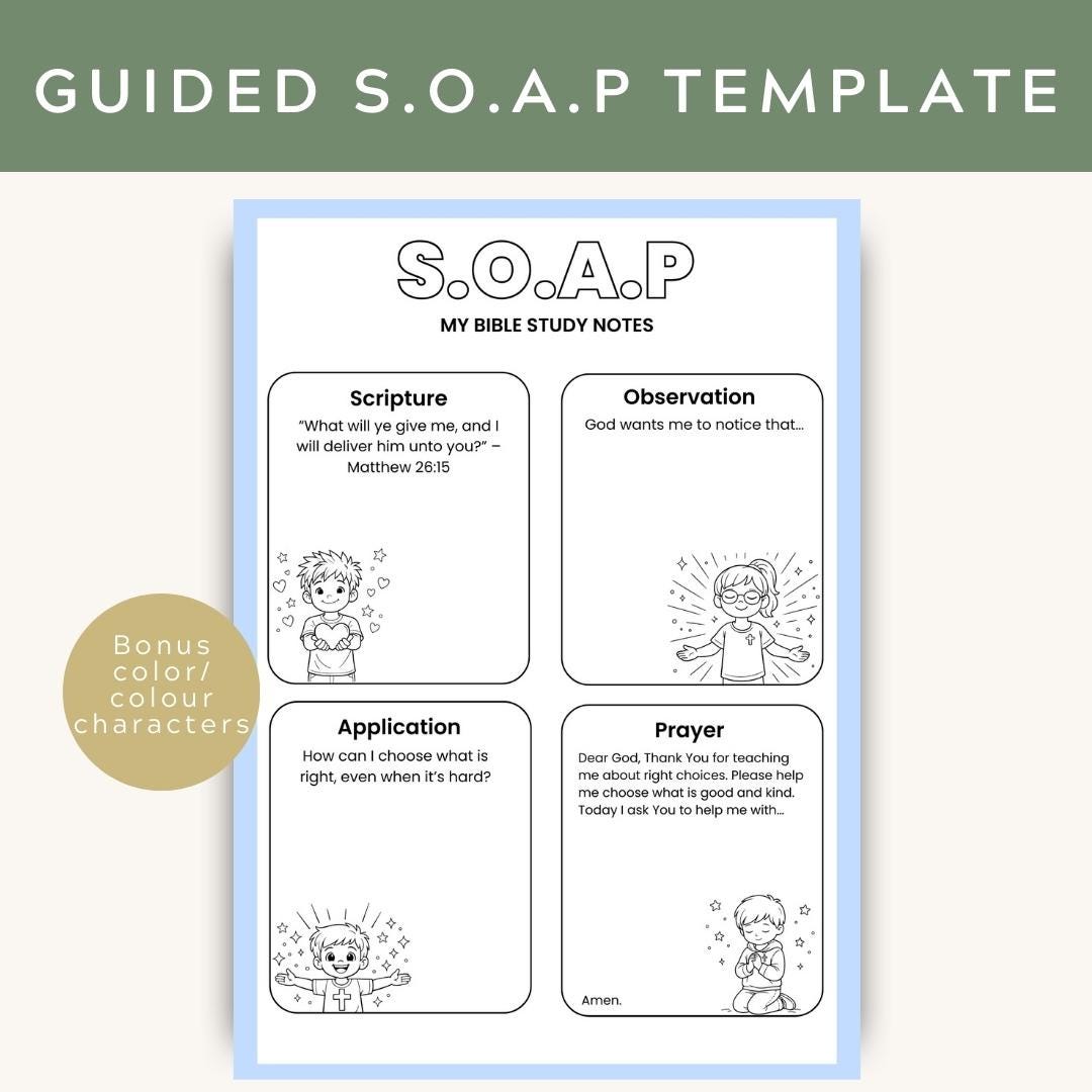 Kids Easter Bible Study Worksheet | Judas Betrays Jesus Holy Week Lesson | Printable SOAP Devotion and Prayer | Sunday School Homeschool PDF — Kids Easter Bible Study Worksheet Judas 2
