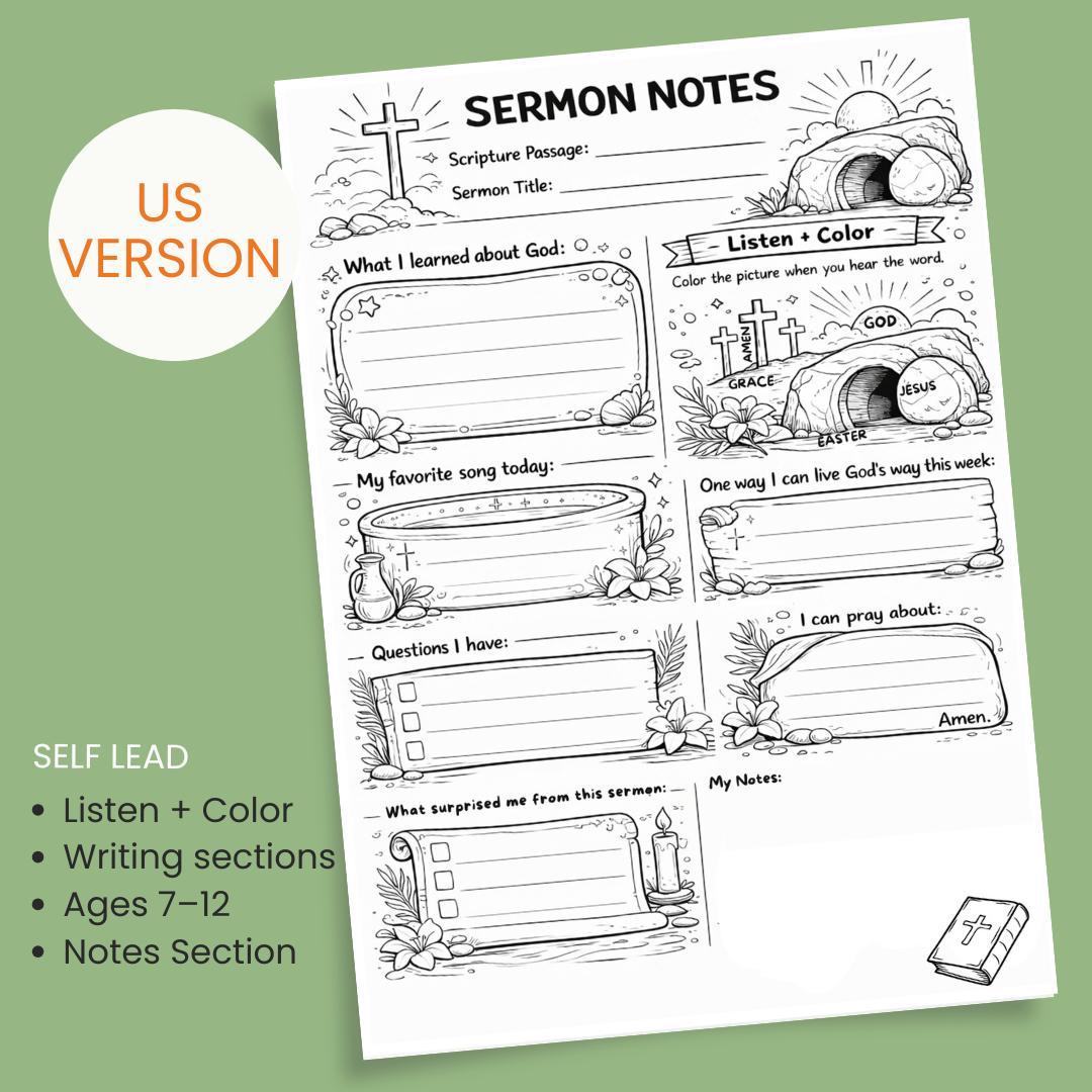 Kids Easter Sermon Notes Worksheet Printable | Christian Church Activity for Kids | Instant PDF Download — Kids Easter Sermon Notes Worksheet 1