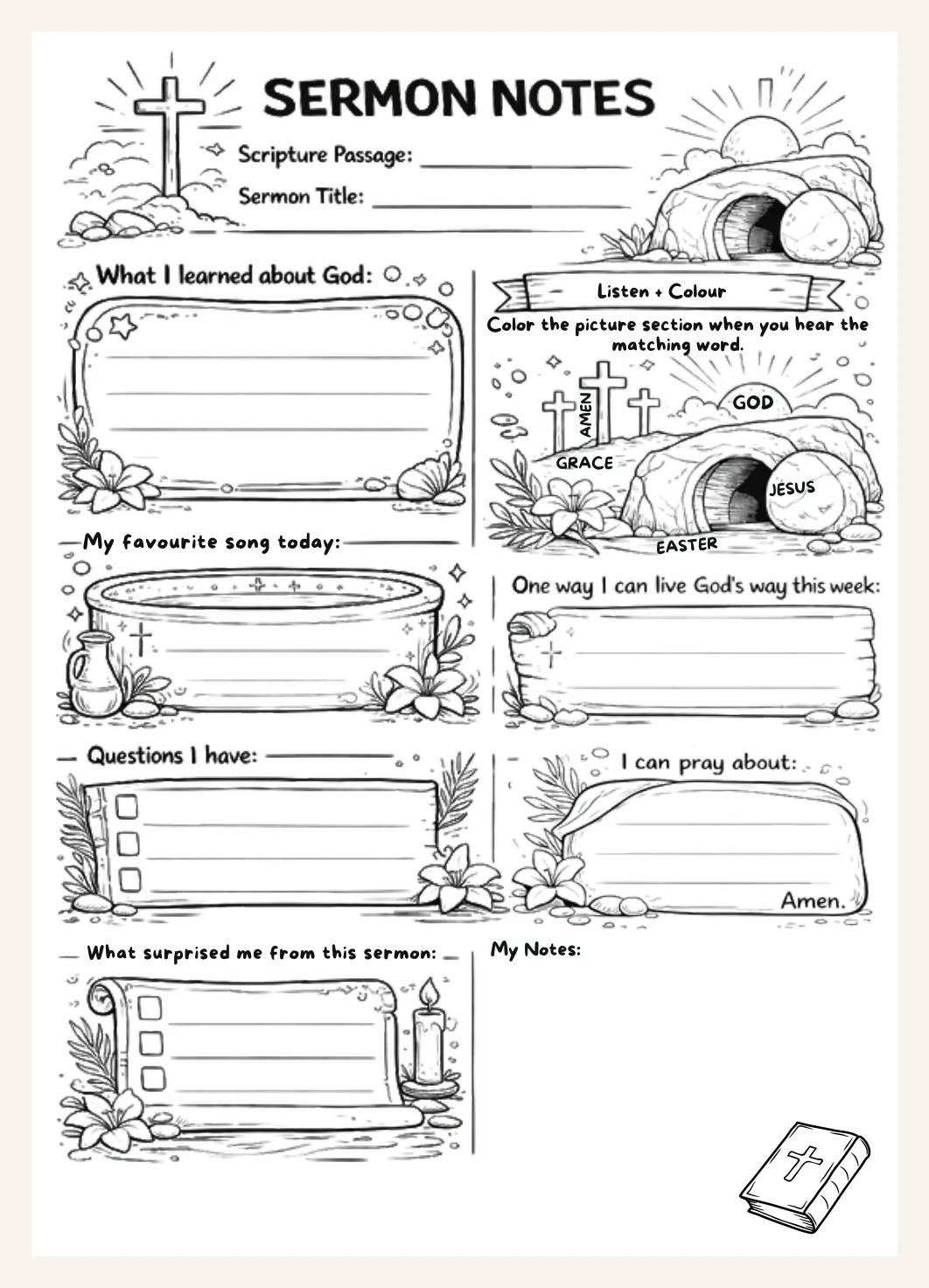Kids Easter Sermon Notes Worksheet Printable | Christian Church Activity for Kids | Instant PDF Download — Preview page 2