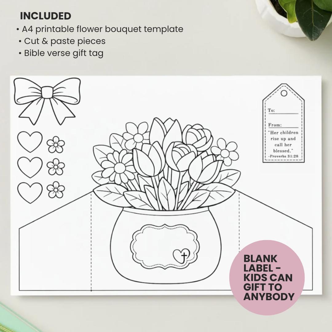 Kids Flower Bouquet Card Craft | Mother's Day Bible Verse Activity (Digital Download) — Kids Flower Bouquet Card Craft Mothers 2