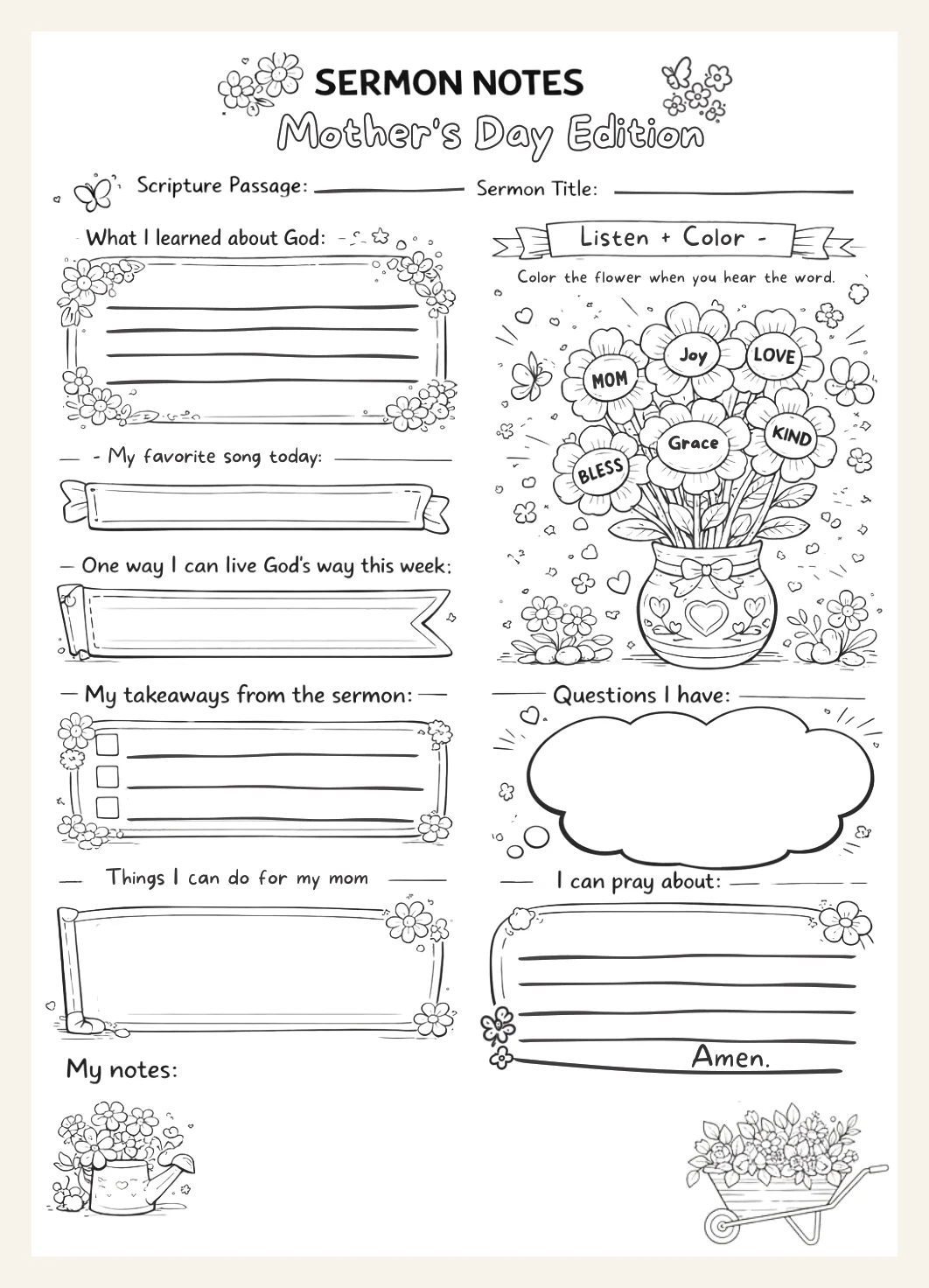 Kids Mothers Day Sermon Notes Worksheet | Christian Church Activity (PDF Download) — Preview page 2