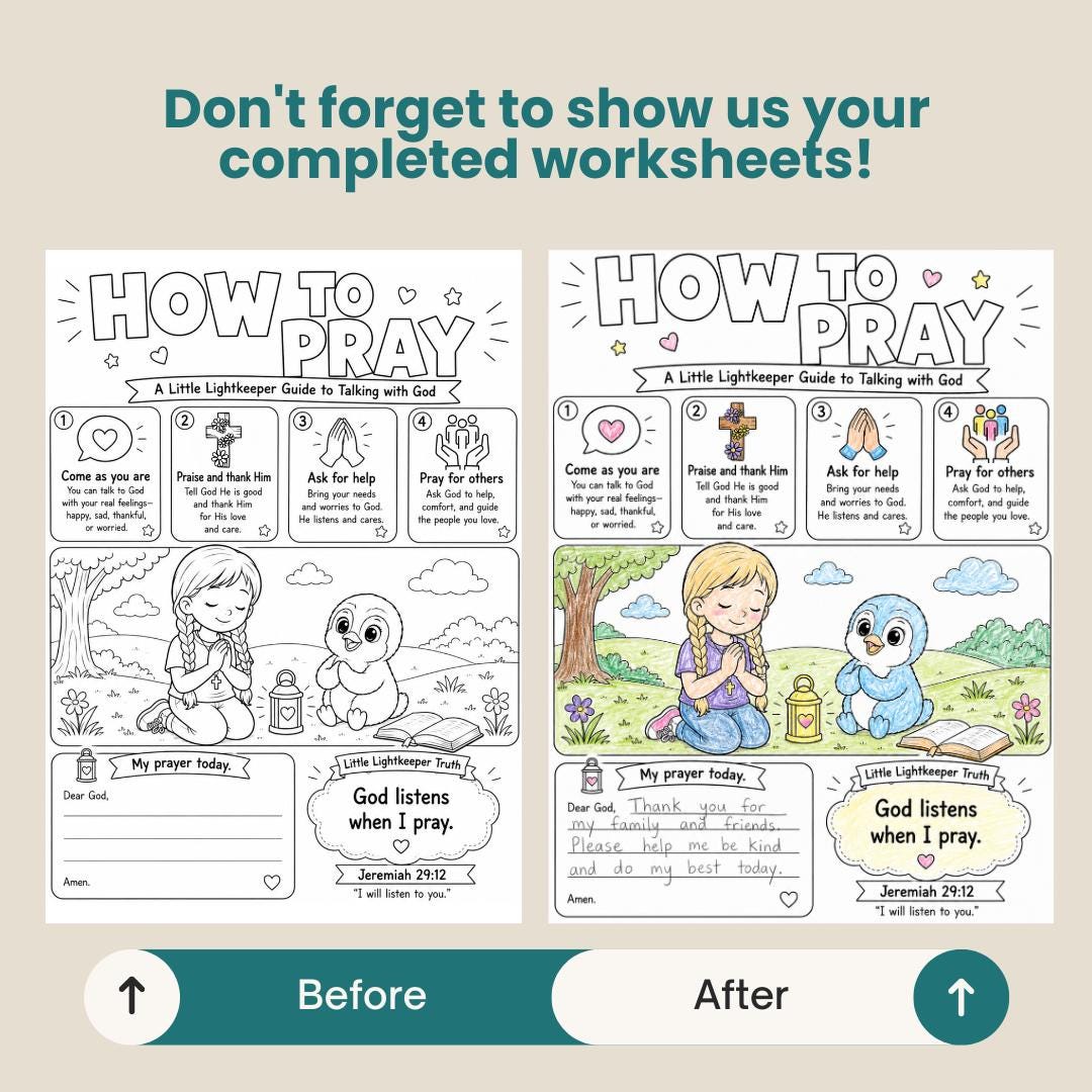 Kids Prayer Worksheet, Christian Homeschool Activity, Sunday School Lesson (Printable) — Kids Prayer Worksheet Christian 1