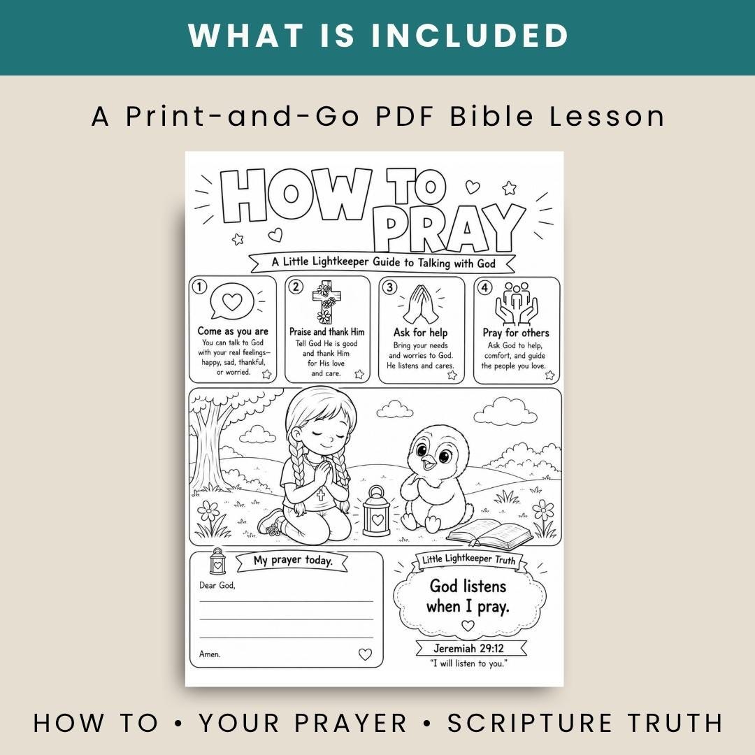 Kids Prayer Worksheet, Christian Homeschool Activity, Sunday School Lesson (Printable) — Kids Prayer Worksheet Christian 2