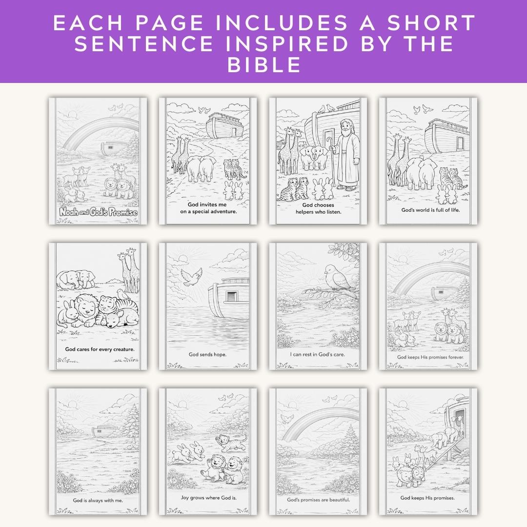 Noah's Ark Bible Story Coloring Pages | Bible Verse Coloring |  Christian Printable | Sunday School | Homeschool Kids Activity PDF — Noah And Gods Promise Coloring For Kids 1
