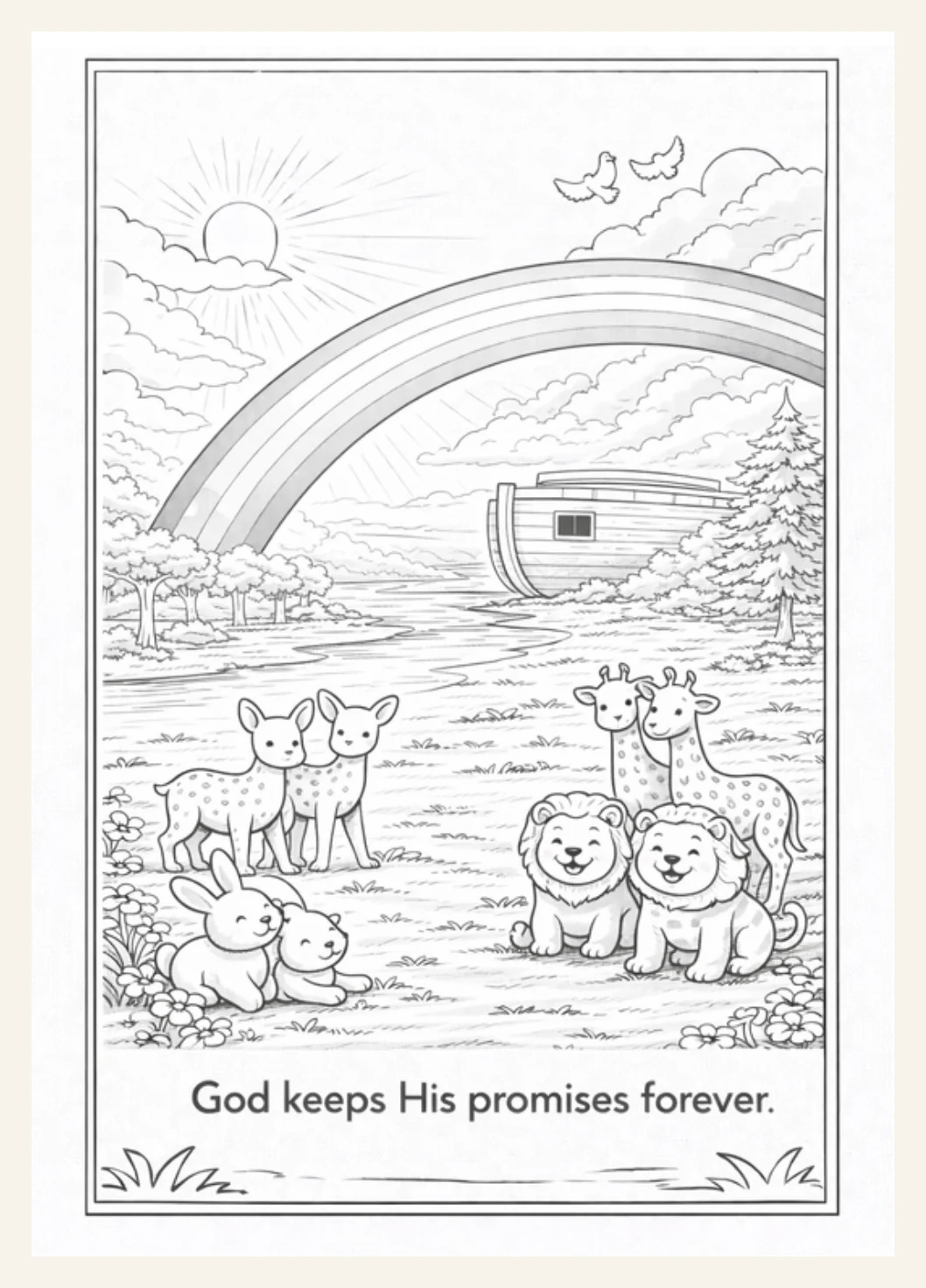 Noah's Ark Bible Story Coloring Pages | Bible Verse Coloring |  Christian Printable | Sunday School | Homeschool Kids Activity PDF — Noah And Gods Promise Coloring For Kids Actual Buyer Preview 3