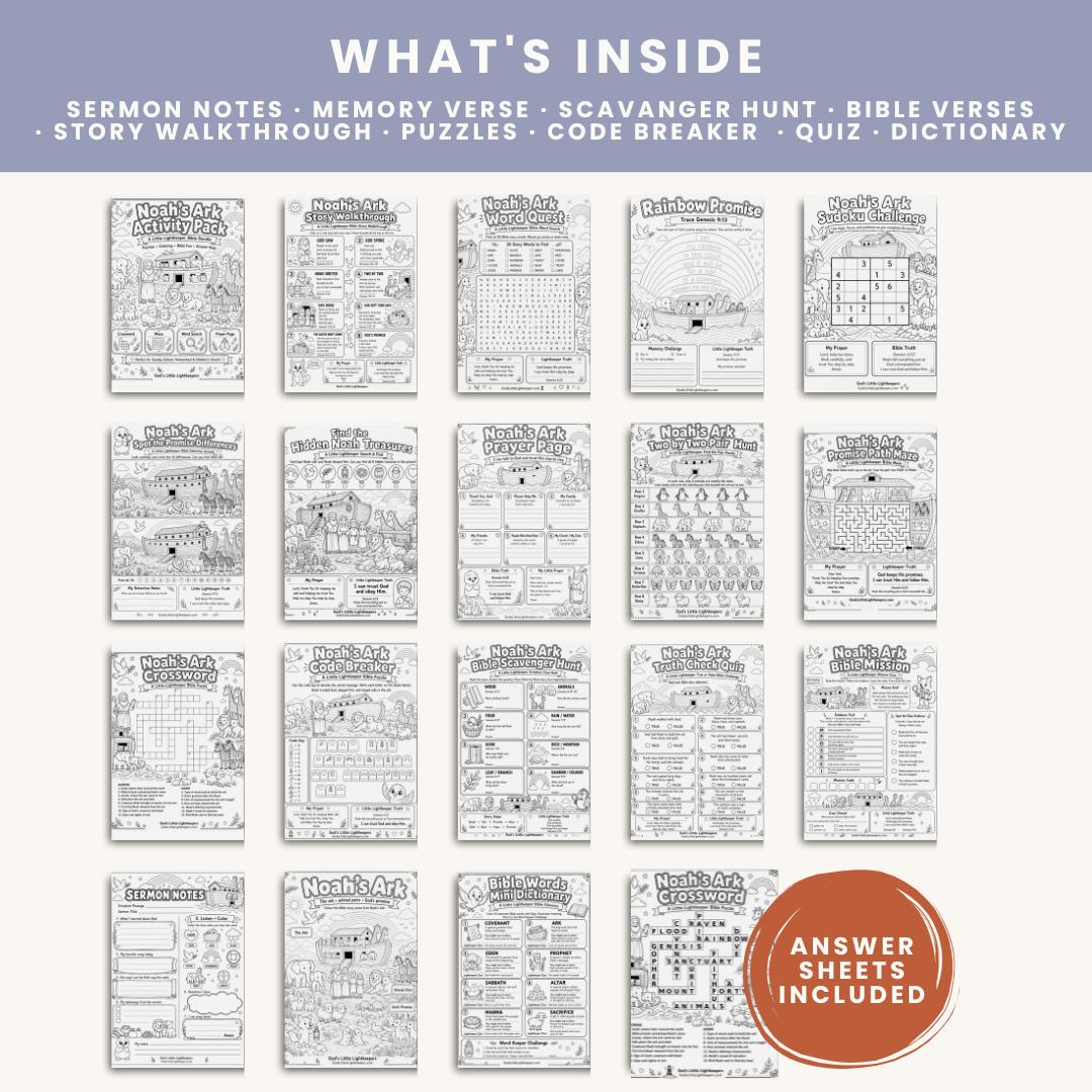 Noah’s Ark Activity Pack for Kids | Sunday School Bible Worksheets Printable | Christian Coloring & Learning Page | VBS Worksheet PDF — Noahs Ark Activity Pack For Kids O 1