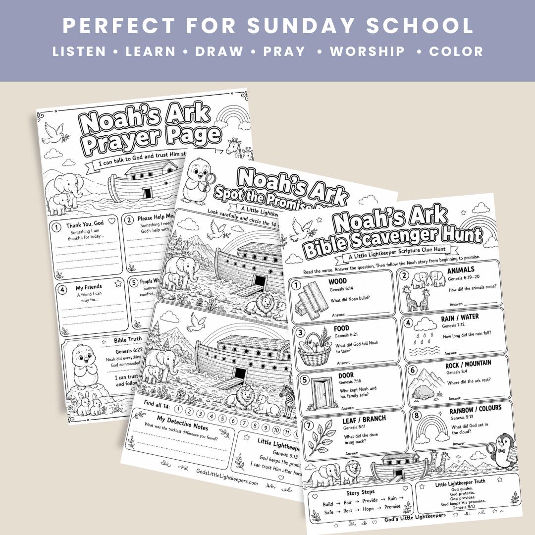 Noah’s Ark Activity Pack for Kids | Sunday School Bible Worksheets Printable | Christian Coloring & Learning Page | VBS Worksheet PDF — Noahs Ark Activity Pack For Kids O 2
