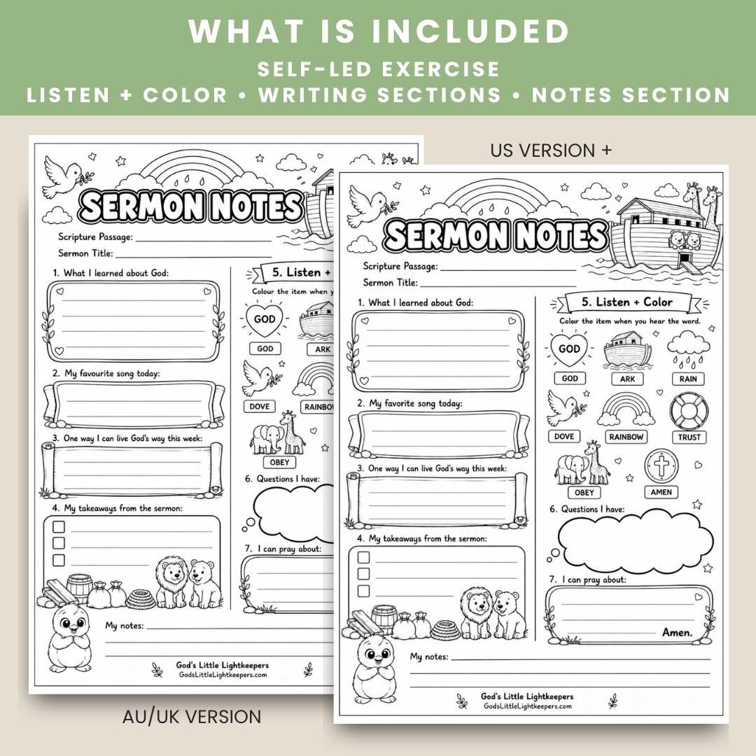 Noah's Ark Kids Sermon Notes Worksheet | Bible Study Activity (PDF Download) — Noahs Ark Kids Sermon Notes Worksheet 1