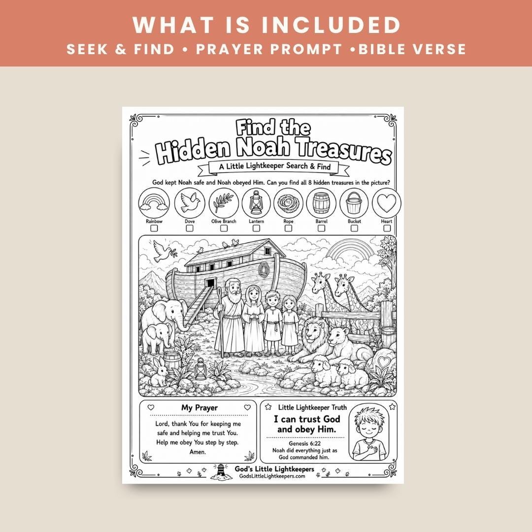 Noah’s Ark Seek and Find Printable | Bible I Spy Activity for Kids | Hidden Object Sunday School Worksheet | VBS | Christian Coloring Page — Noahs Ark Search And Find Printable 2