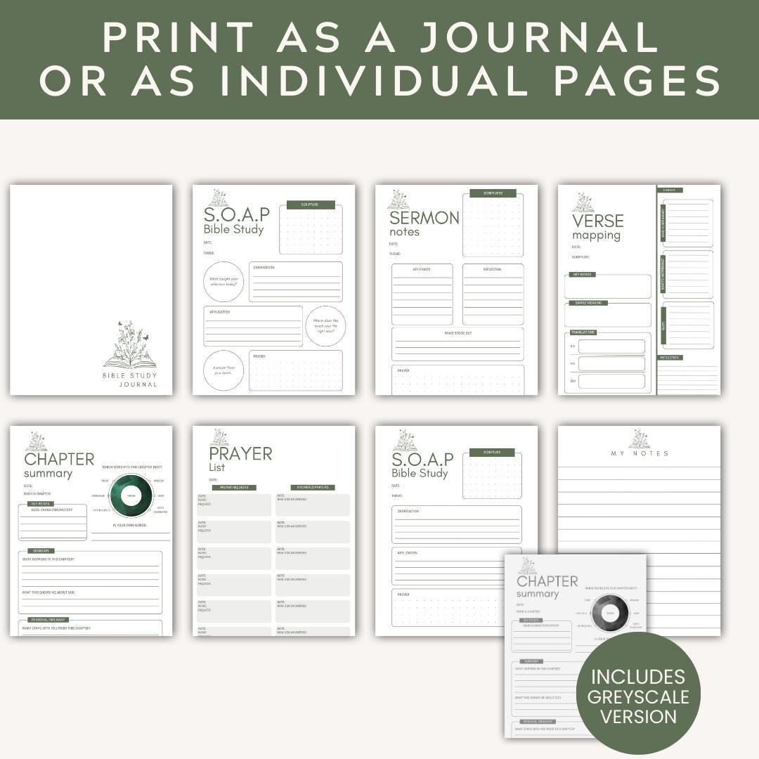 Printable Bible Study Templates for Women | SOAP, Verse Mapping, Sermon Notes (PDF Download) — Printable Bible Study Bundle 7 Templates 1