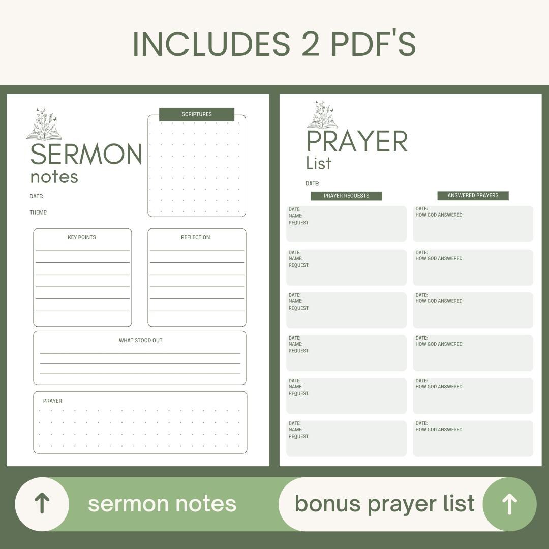 Sermon Notes Template Printable PDF with Prayer List Bonus — Sermon Notes Template Printable  With 1