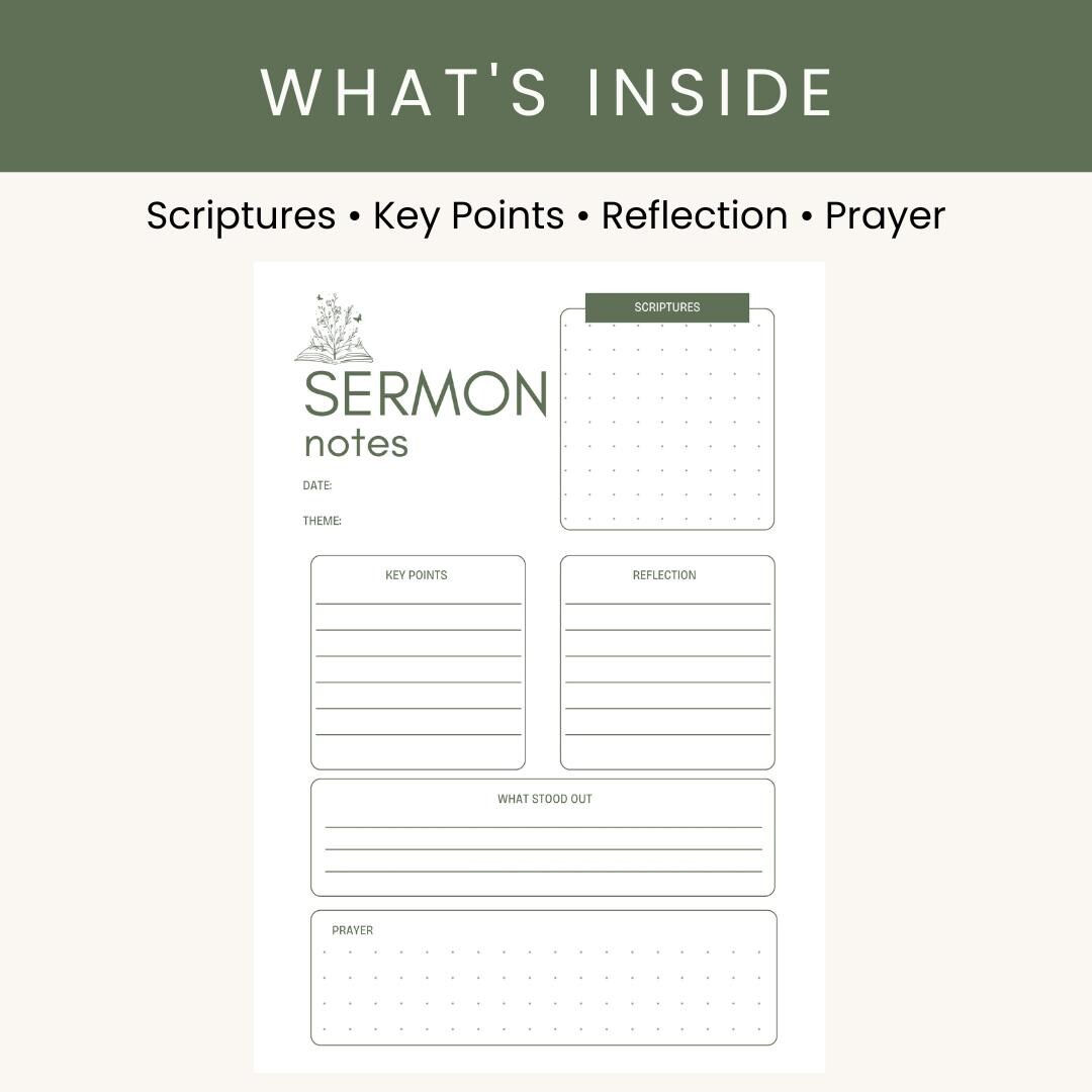 Sermon Notes Template Printable PDF with Prayer List Bonus — Sermon Notes Template Printable  With 2