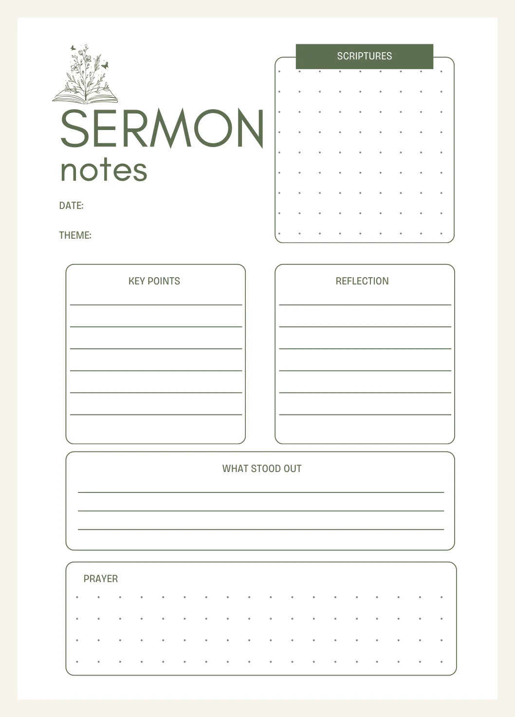 Sermon Notes Template Printable PDF with Prayer List Bonus — Preview page 1