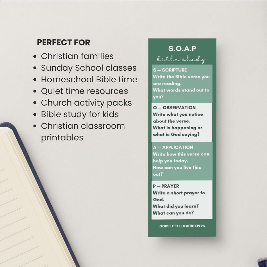 SOAP Bible Study & Prayer Bookmarks Printable | Christian Bookmark Set, Scripture Study Tool | Instant Download — Soap Bible Study Prayer Bookmarks 2