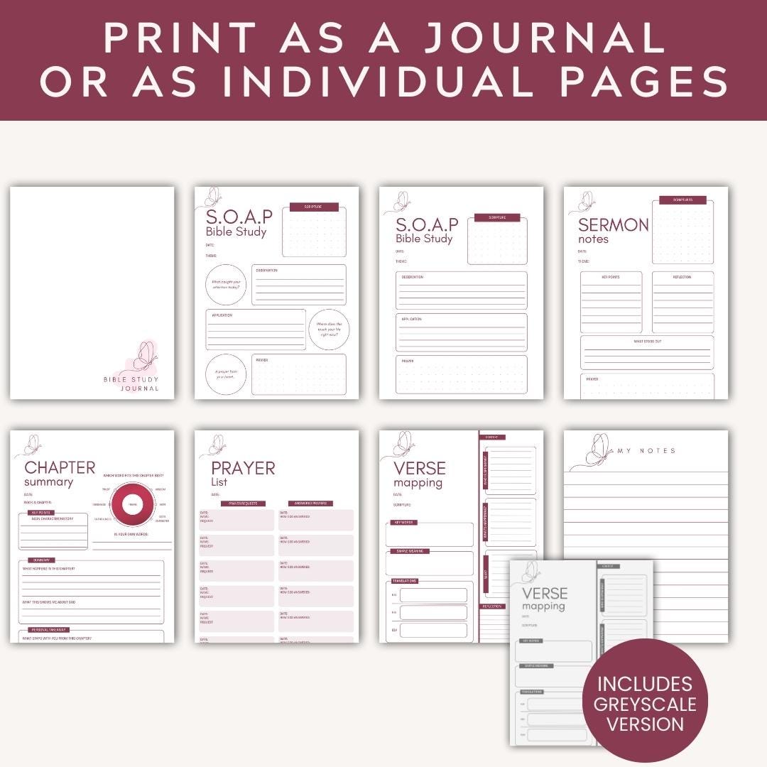 Bible Study Templates for Women | SOAP Method, Verse Mapping, Sermon Notes & Prayer Journal PDF — Womens Bible Study Bundle 7 Templates 1