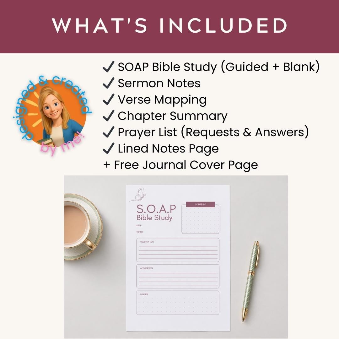 Bible Study Templates for Women | SOAP Method, Verse Mapping, Sermon Notes & Prayer Journal PDF — Womens Bible Study Bundle 7 Templates 2